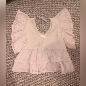 Anthropologie Light Pink Ruffle Blouse